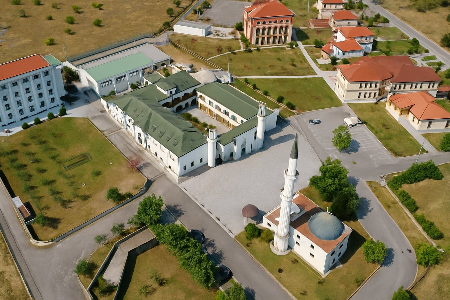 Kampus Medrese „Mehmed Fatih“ u Tuzima s džamijom, iz zraka